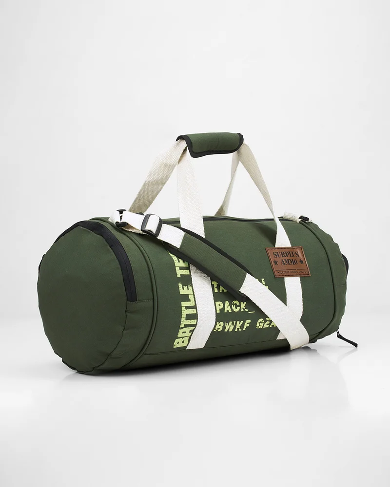 bewakoof Unisex Olive Green Battle Tested Typography Duffel Bag
